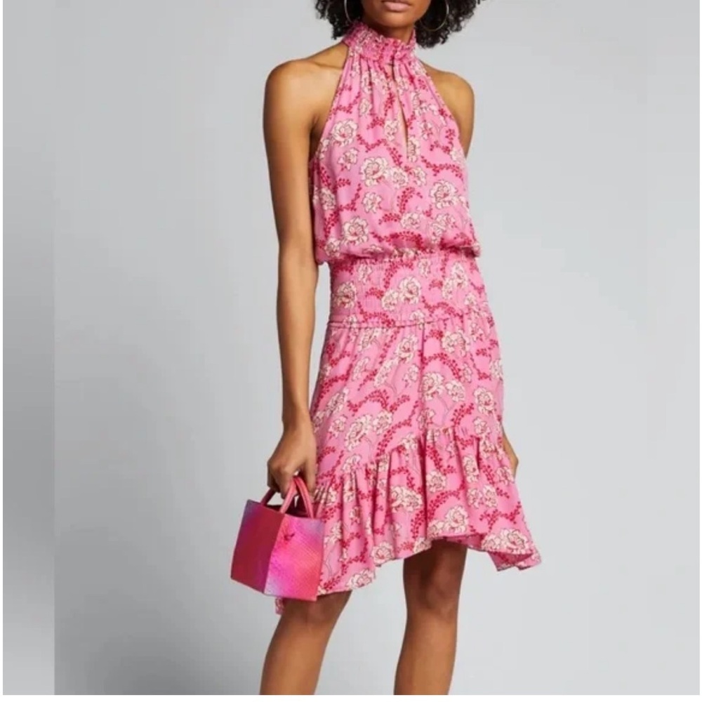A.L.C. Cody Floral Silk Drop Waist Pink Mini Dress Size 8